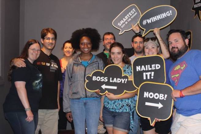 Team Disturbed Friends (Brittany, Corey, Gina, Shanell, Mike, Dalia, Jason, Chris and Kevin) found the idol and escaped the tomb! Photo courtesy of Escape Quest's Facebook page.