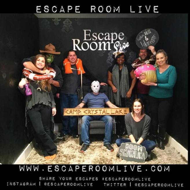 Team Disturbed Friends (Mark, Jason, Steph, Catherine, Mike and Katheryn) avoided being killed by Jason Vorhees! Photo courtesy of Escape Room Live Georgetown's Facebook group.
